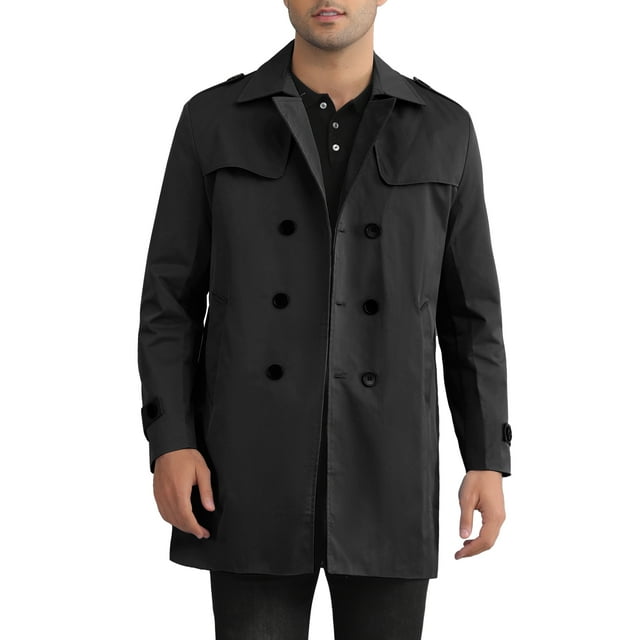 Abrigo Trench Chic Inspire para hombres, con solapa de muesca, doble botonadura, cortavientos, abrigo largo, talla XS, color negro
