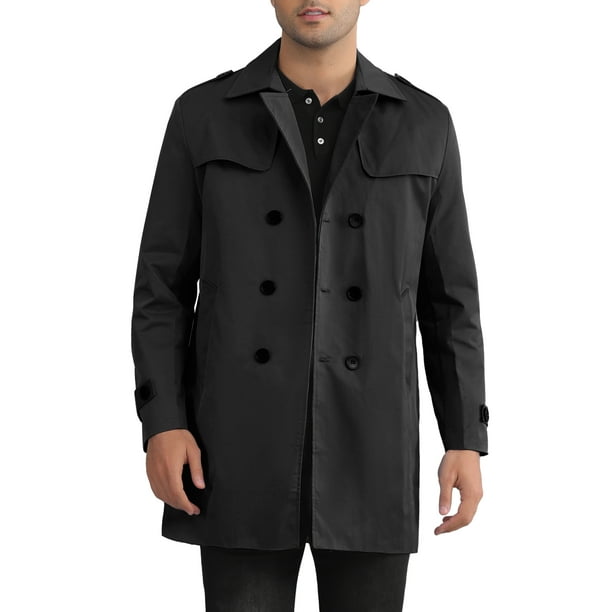 Abrigo Trench Chic Inspire para hombres, con solapa de muesca, doble botonadura, cortavientos, abrigo largo, talla XS, color negro
