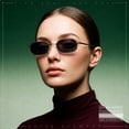 thumbnail image 3 of SA106 Mens Narrow Metal Rim Rectangular Hustler Sunglasses, Silver Frame - Black Lens, 3 of 7