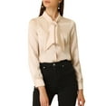 thumbnail image 4 of Allegra K Women's Button Down Shirt Tie Neck Satin Blouse Business Casual Tops, 4 of 6