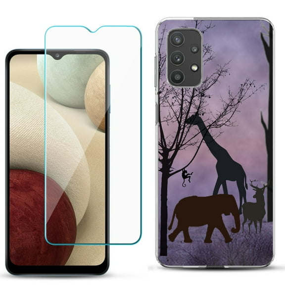 Slim-Fit TPU Phone Case compatible with Samsung Galaxy A32 5G, with Tempered Glass Screen Protector, by OneToughShield ® - Twilight Safari
