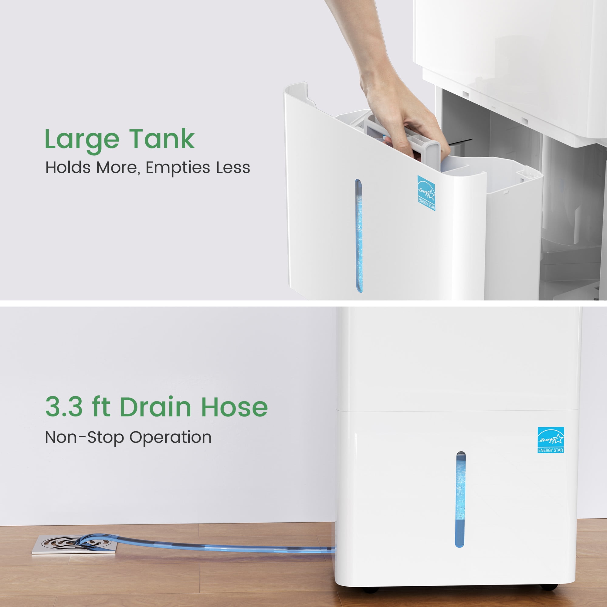 Waykar 80 Pint Dehumidifier for Basements & Home up to 6000 Sq. Ft, No Daily Emptying with Continuous Drain, Auto Defrost, 25 Pint DOE Energy Star