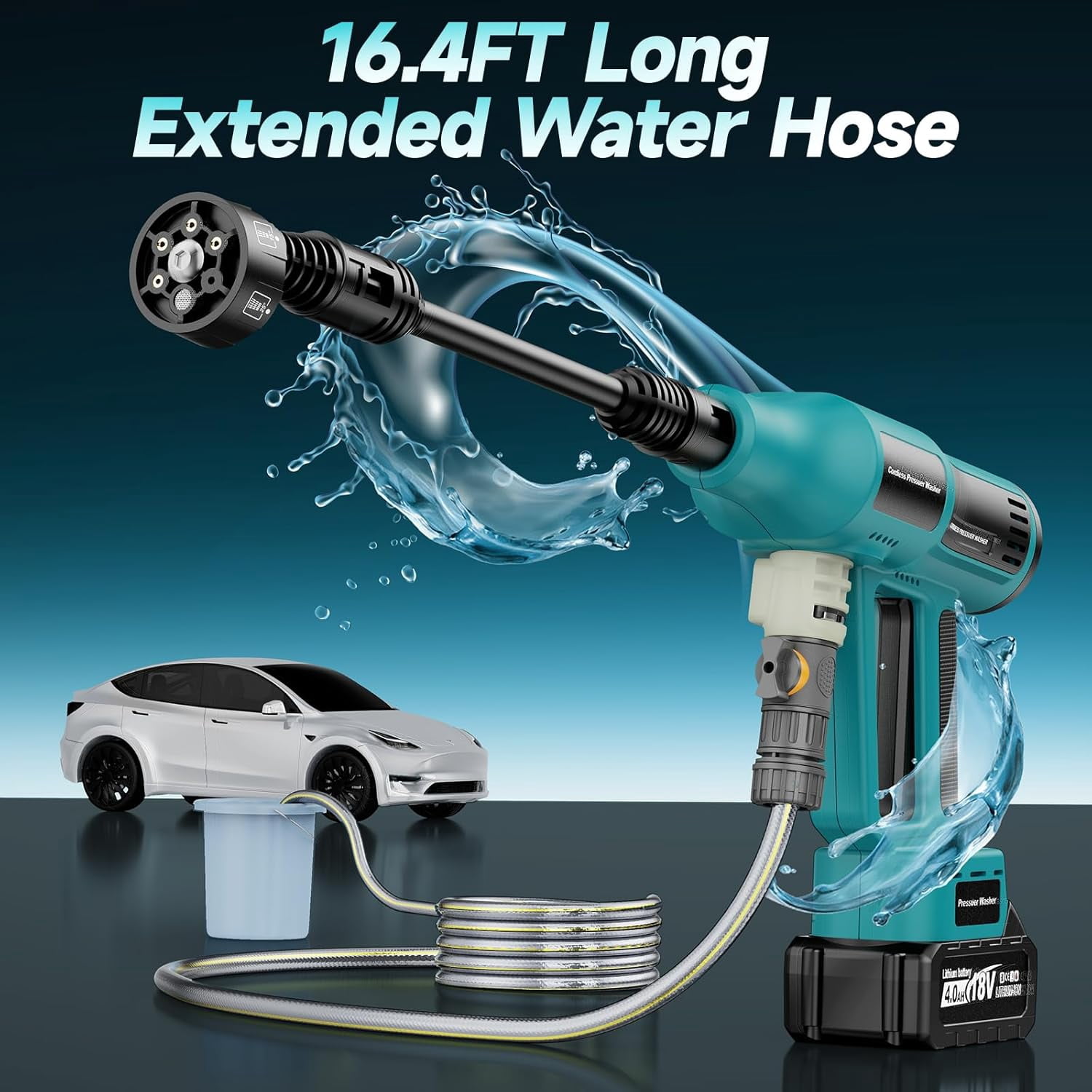 Cordless Pressure Washer, Portable Power Washer with 4.0Ah 21V Battery & Charger, 700PSI Handheld Pressure Washer with 5M Hose, 4-Speed Setting, 6-in-1 Nozzle, Powered Cleaner for Car Floor