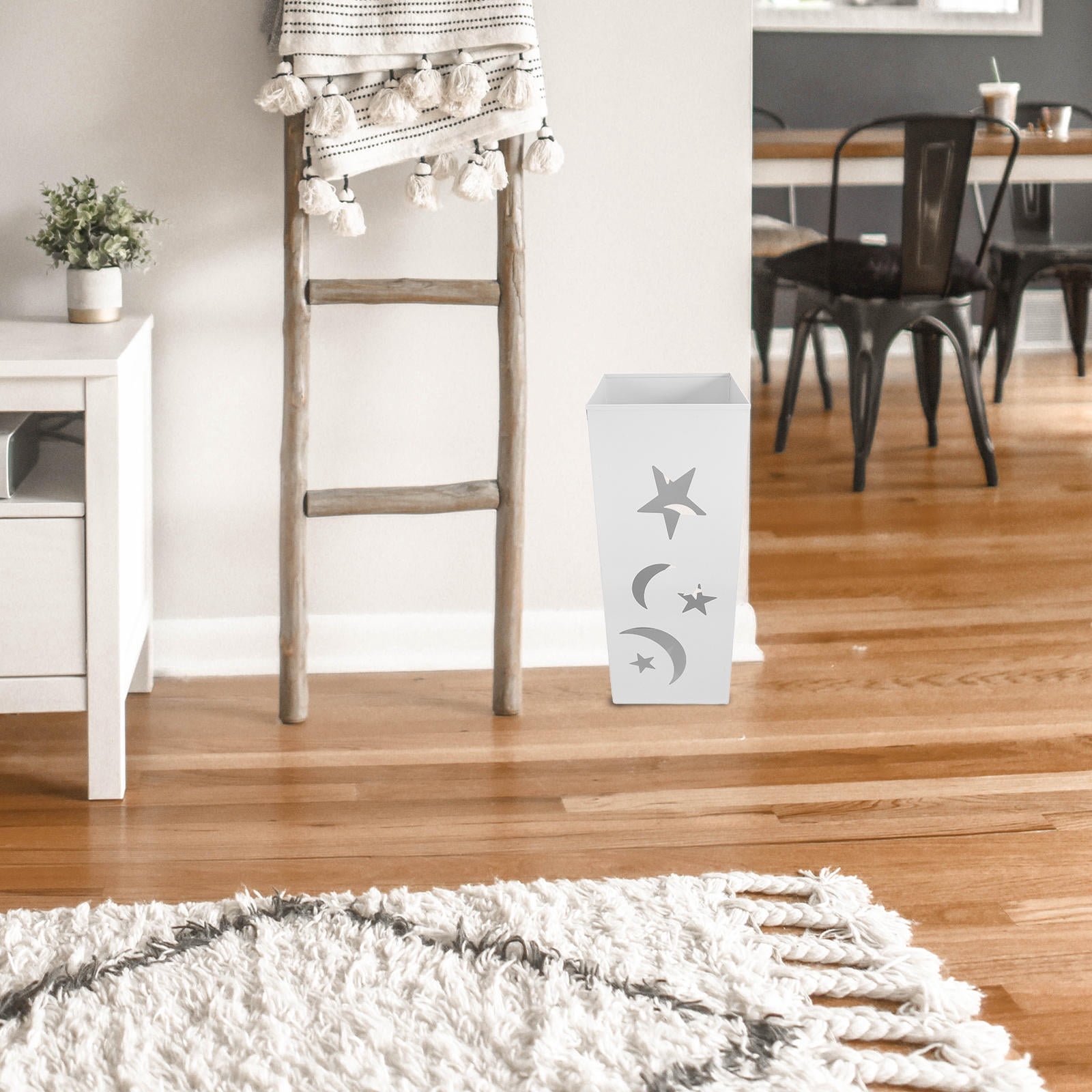 FOMIYES White Metal Umbrella Stand Indoor with Star and Moon Design, Umbrella Holder for Home and Office