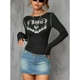 thumbnail image 2 of Franhais Women Grunge T-Shirt Goth Skull Print Bell Sleeve Slim Fit Crop Tops Summer Round Neck Shirt Streetwear, 2 of 7