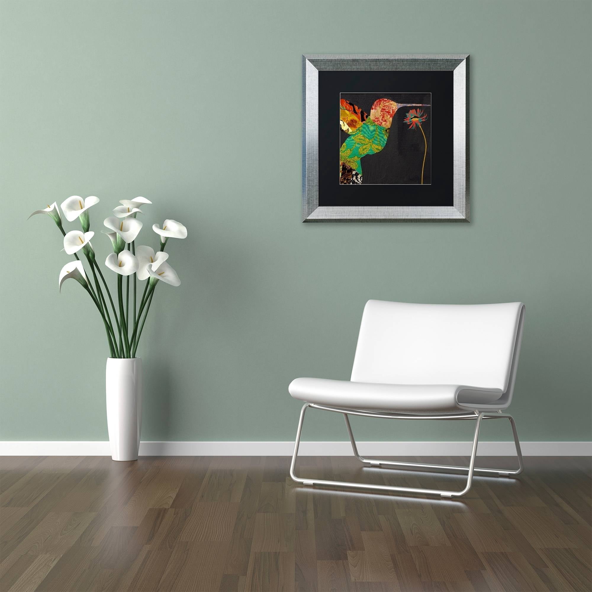 Trademark Fine Art "Hummingbird Brocade IV" Canvas Art by Color Bakery Black Matte, Silver Frame
