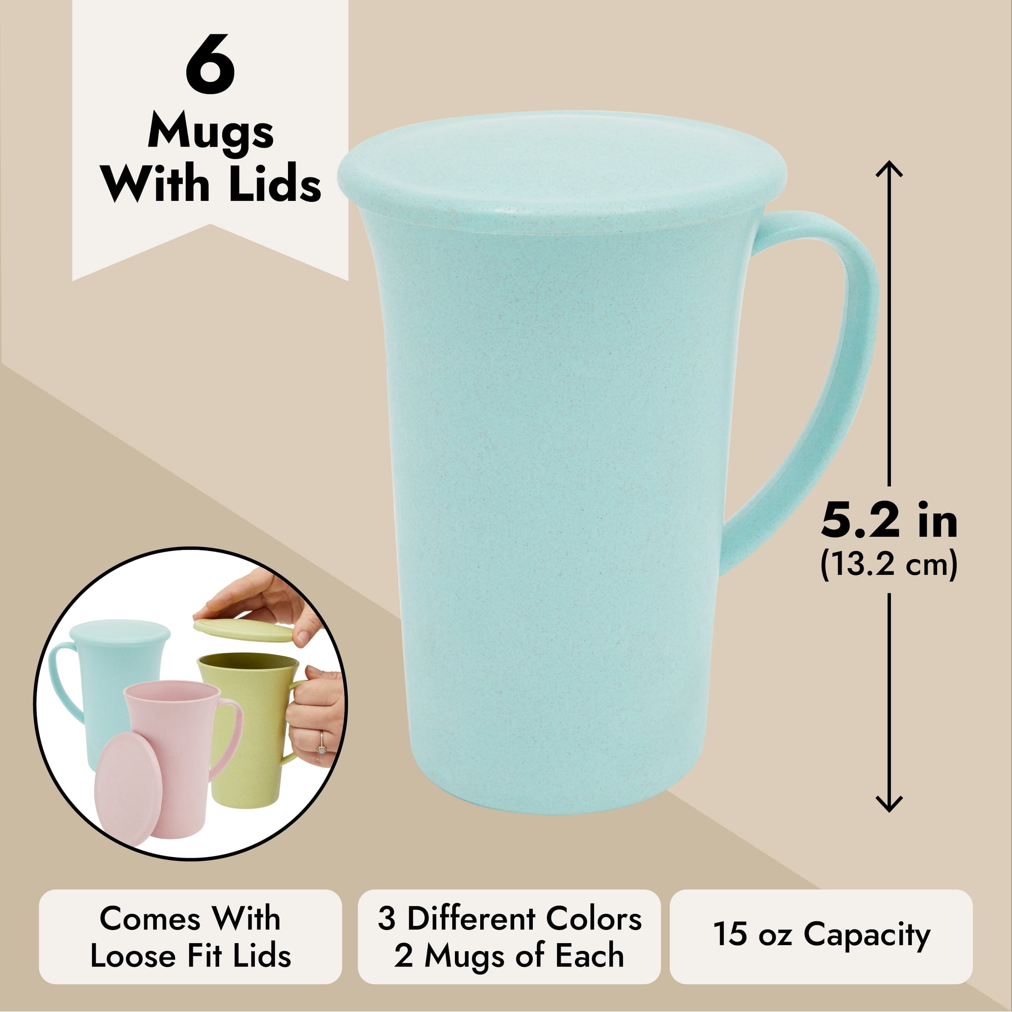Wheat Straw Mugs with Handle, Set of 6 Unbreakable Plastic Coffee Cups (3  Colors, 13.8 oz), PACK - Kroger