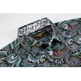 thumbnail image 3 of Men PREMIERE Long Sleeve Button Up Dress Shirt Green Blue Paisley, 3 of 7