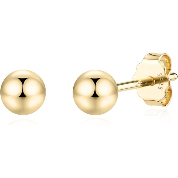 Soleilie Minimalist 925 Silver Plating Stud Earrings Set, 14K Gold Plated Hypoallergenic Tiny Bar Dot Heart Star Studs for Women & Men