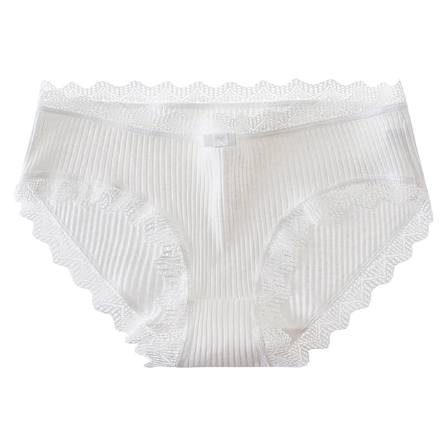 Aayomet Womens Bikini Panties Mid Rise Underwear Lace Thread Underwear (White, L)