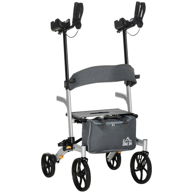 HOMCOM Déambulateur Vertical en Aluminium avec Rangement, Déambulateur Pliant, Argent
