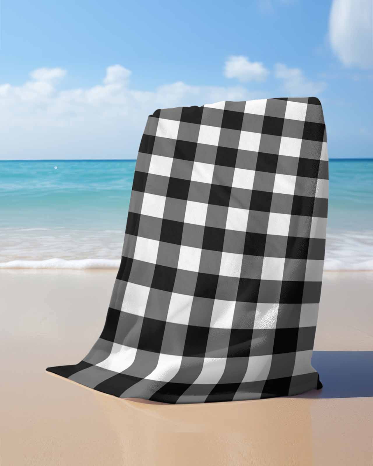 Black White Plaid Beach Towels Oversized Super Absorbent, Modern Simple Buffalo Check Gingham Lightweight Bath Towel Quick Dry Sets For Bathroom/Pool/Rv Camping/Beach Play/Gym Room/Picnic 30"x60"