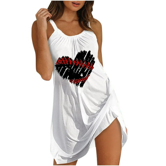 IROINNID Sundress For Women Regular Sleeveless Baseball Vest Suspender Casual Loose Dress Round Neckline Print Dress