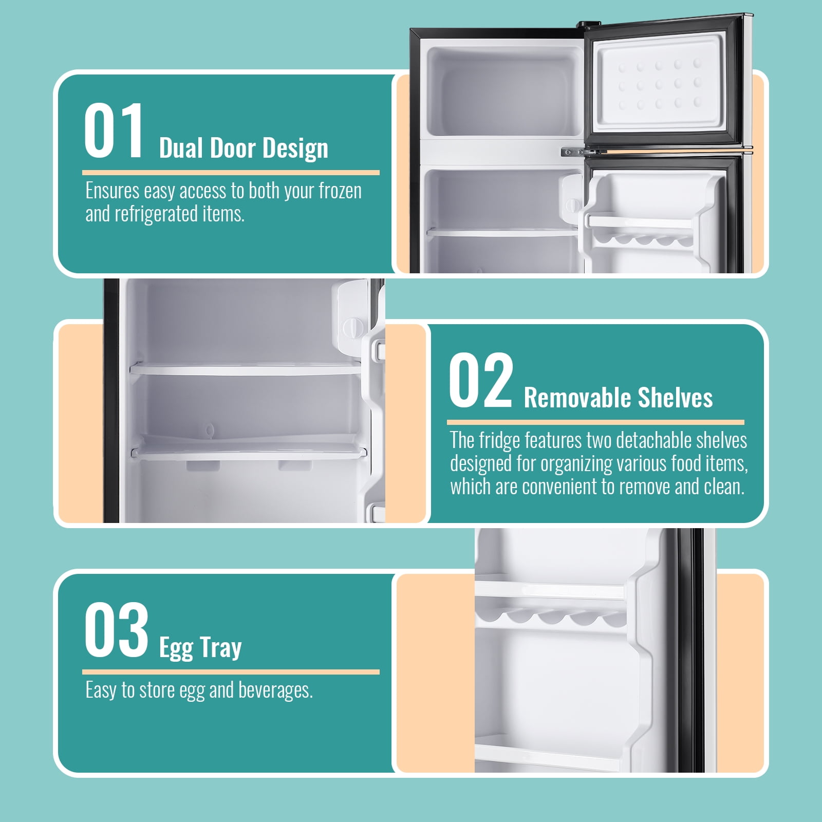 TACOOL Refrigerator with Top Freezer 2.4Cu.ft Two Door Small Mini Fridge for Person Use with Egg Tray, Silver