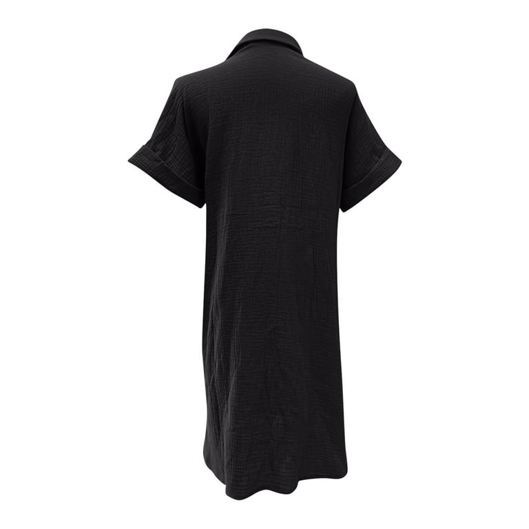 Meichang Shirt Dresses for Women Cotton Short Sleeve Collar Button Down Dress  Petite Summer Tshirt Dresses with Pockets - Walmart.com