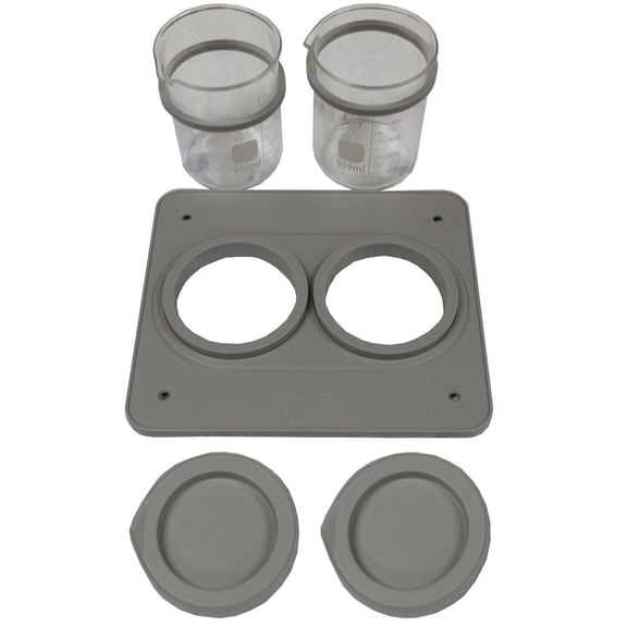 iSonic BHK02A 5 Piece 500 ml Double Beaker Holder Set for P4861, P4862, P4875 Ultrasonic Cleaners, Glass and ABS Plastic
