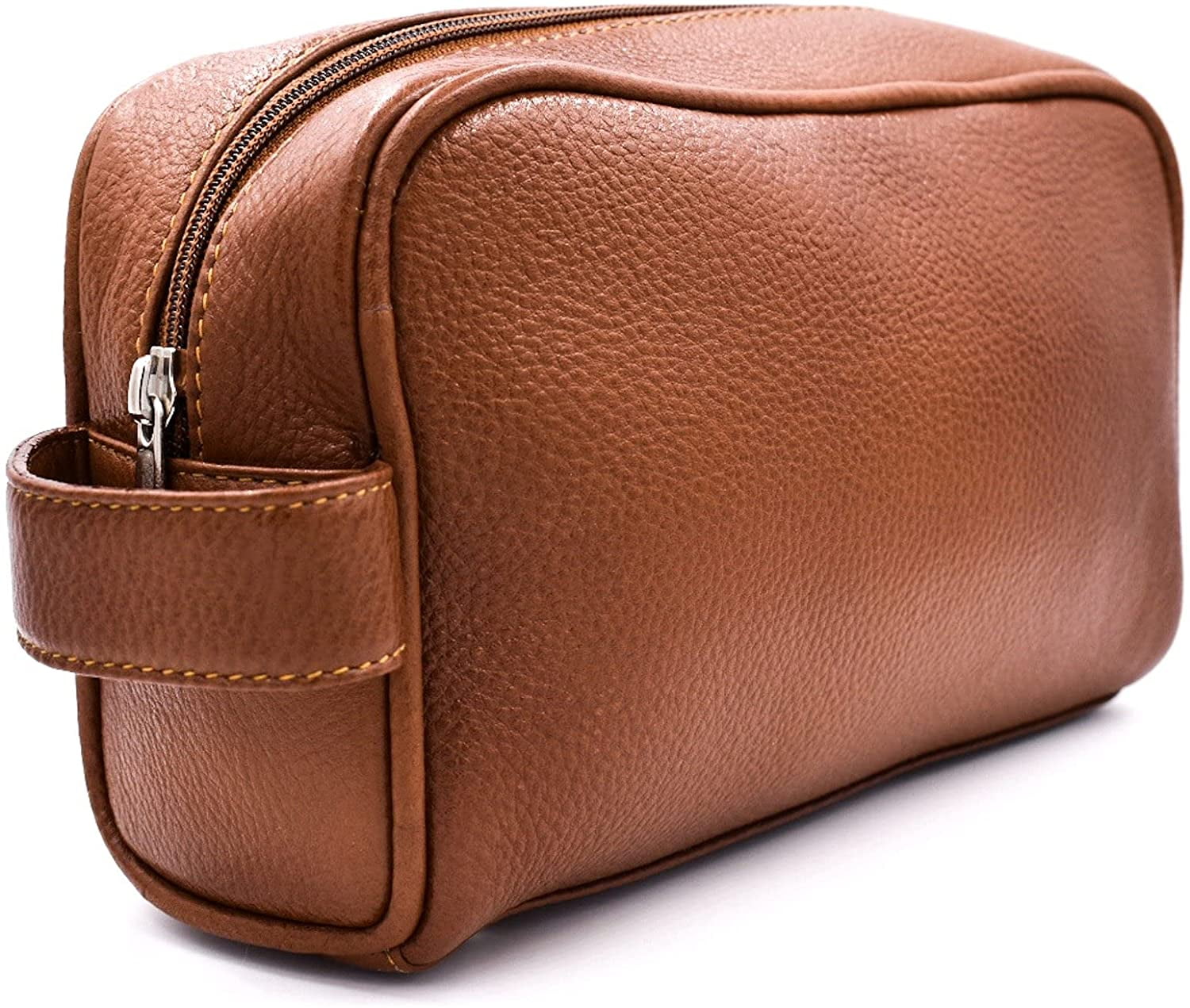 Full Size Saddle Brown Leather Toiletry Bag (Dopp Kit) from Parker