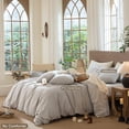 thumbnail image 7 of MooMee Wavy Striped Duvet Cover Set King 100% Washed Cotton Linen Like Textured Breathable 3-Piece (Light Grey, 104"x90"), 7 of 7