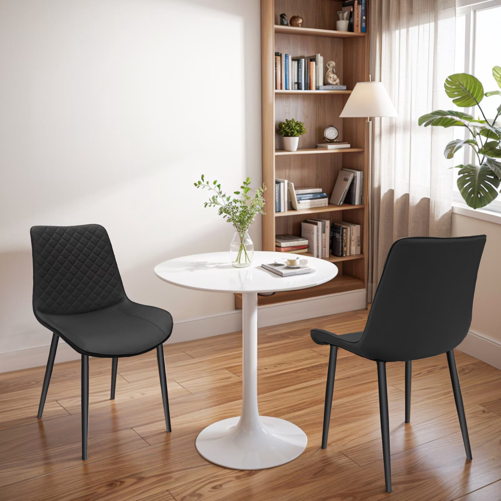 Aukfa Dining Chairs Set of 4, Upholstered Faux Leather Side Chairs with Metal Legs for Kitchen, Restaurant, Living, Black