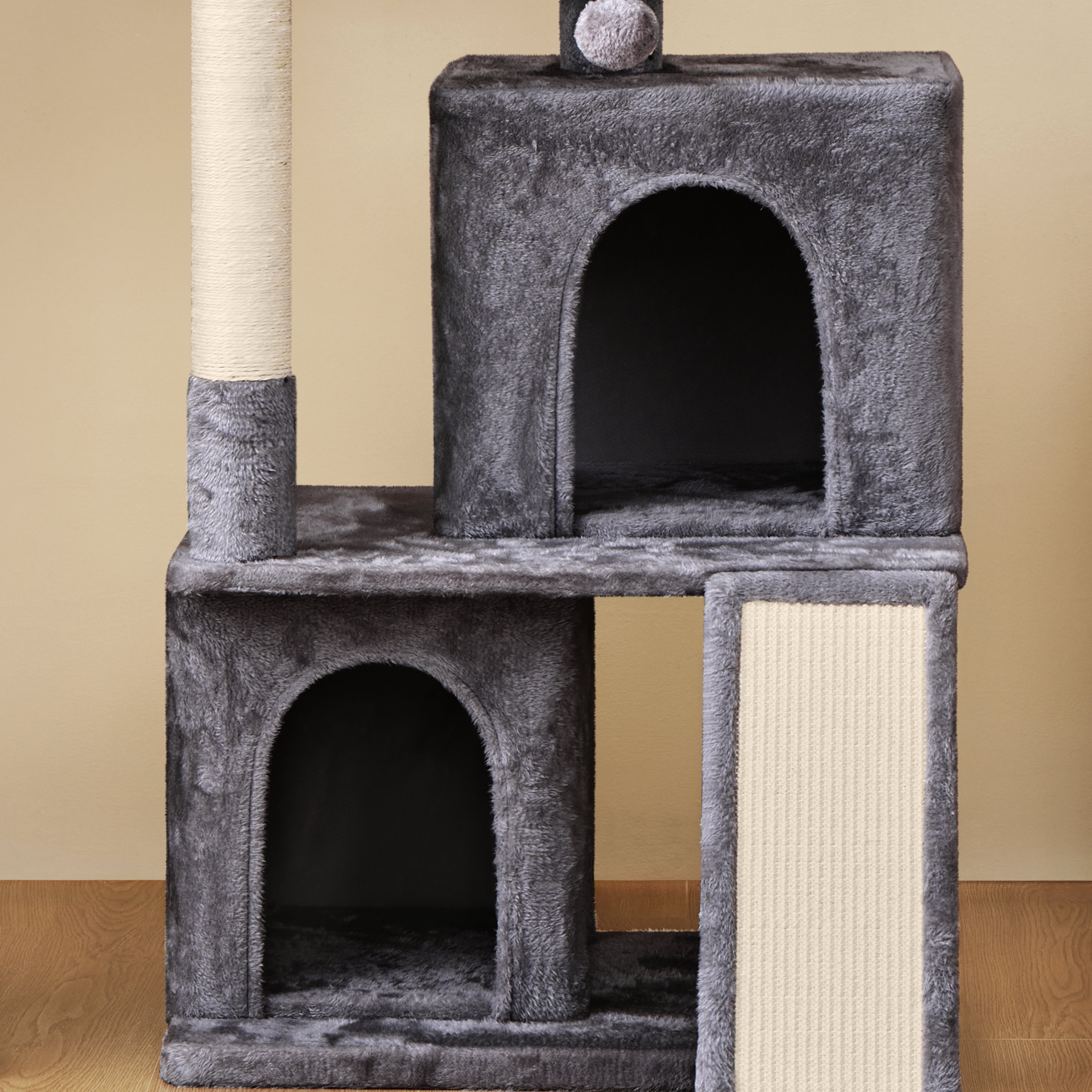 Alden Design 42" Multilevel Cat Tree Tower with Double Condos for Cats Kittens, Dark Gray
