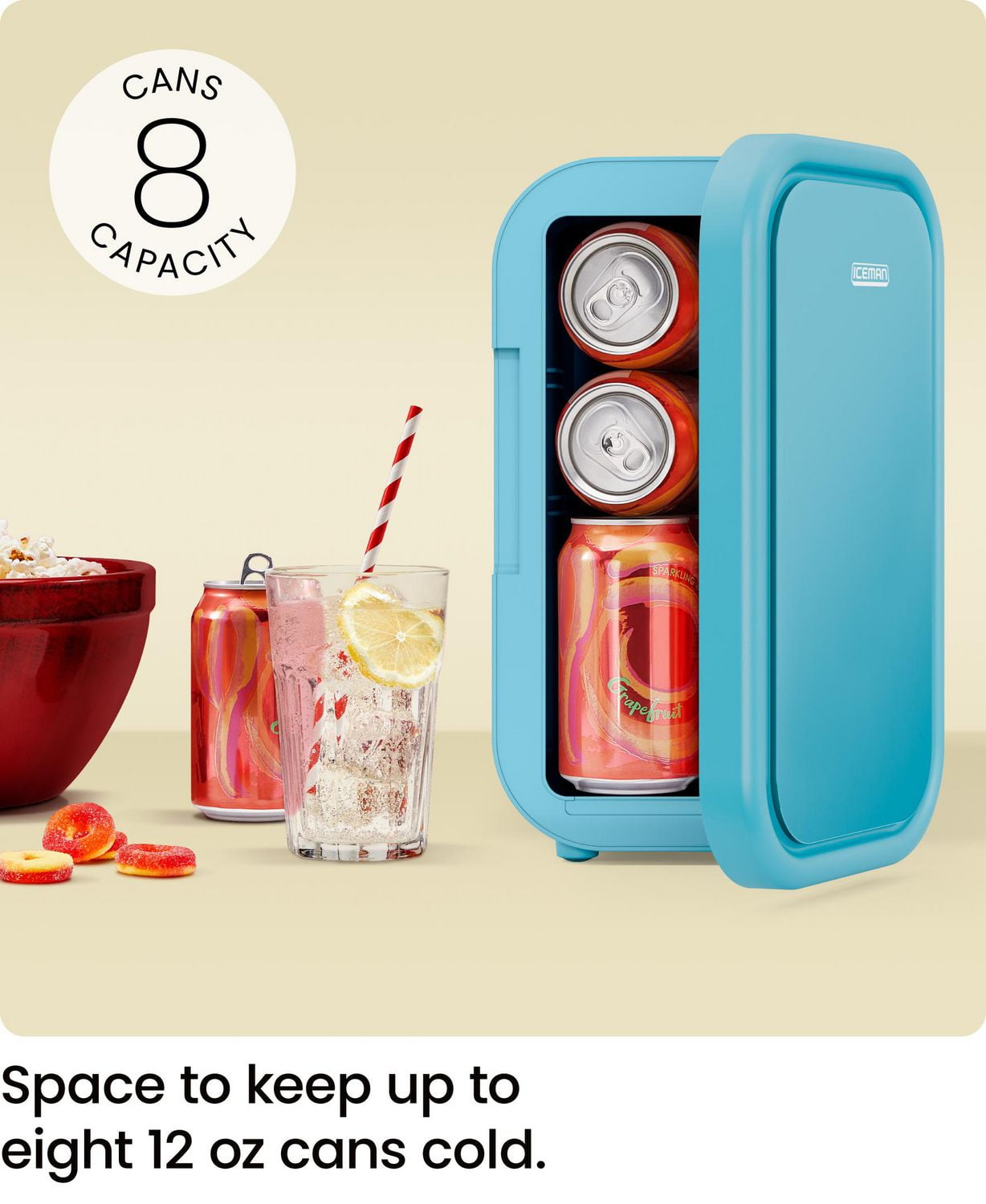 Mini-réfrigérateur portable ICEMAN avec 8 canettes de 355 ml (12 oz), refroidit et chauffe, prise pour voiture incluse - Bleu, Nouveau