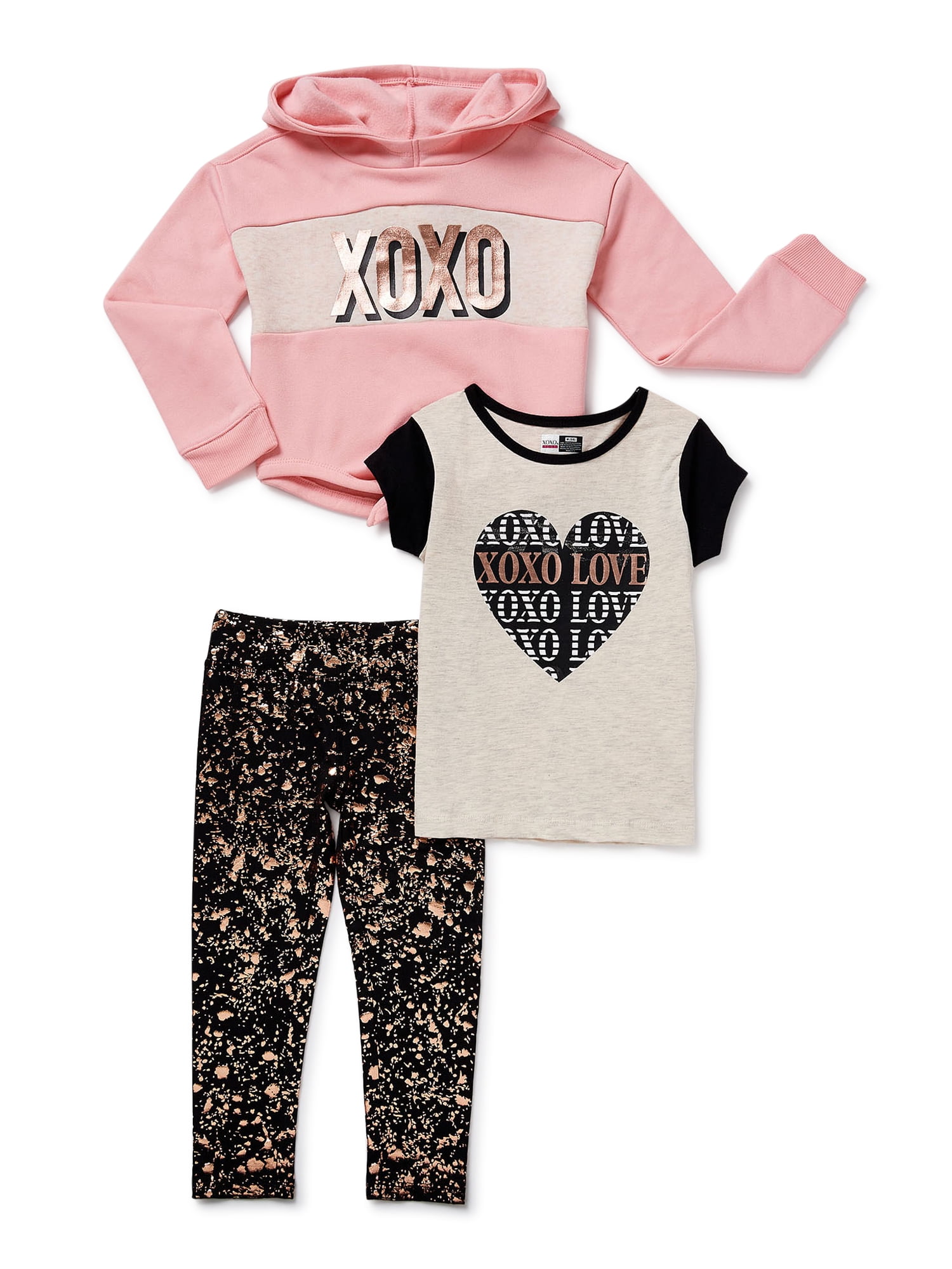XOXO Girls Tie Front Fleece Hoodie, Graphic TShirt and Printed