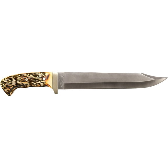 Uncle Henry Stagalon Bowie Fixed Blade Knife 10" Bowie 7Cr17MoV Stainless Blade Bonelon Handle Stag