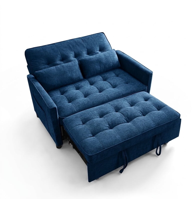 3-in-1 Convertible Sofa Bed with USB Charging Ports, Pull-Out Sleeper Sofa with Adjustable Backrest and Side Pocket, Compact Loveseat Couch for Living Room, Apartment, Dorm