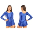 thumbnail image 3 of Vestido brillante de manga larga con volantes para mujer, vestido de baile de Ballet, vestido de natación, traje de Color sólido, vestidos de leotardo con cuello redondo, 3 of 5
