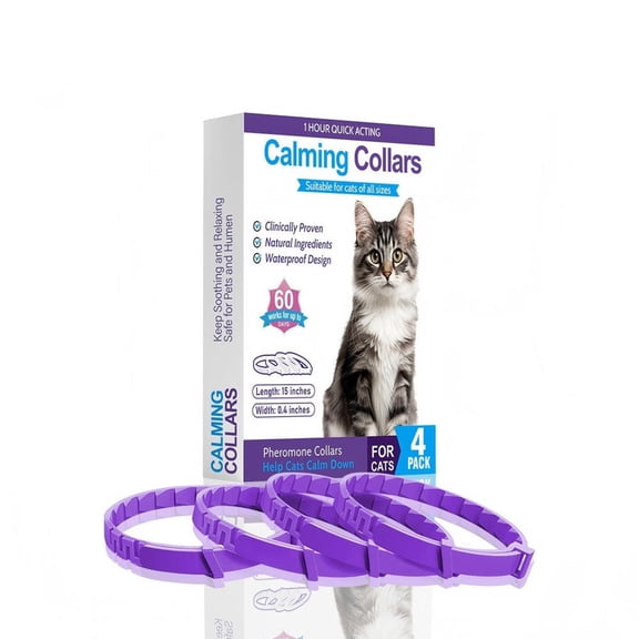 JUELEO 4 Pcs Calming Collars for Cats and Small Dogs, Adjustable Anxiety Relief Collar, Waterproof, Purple