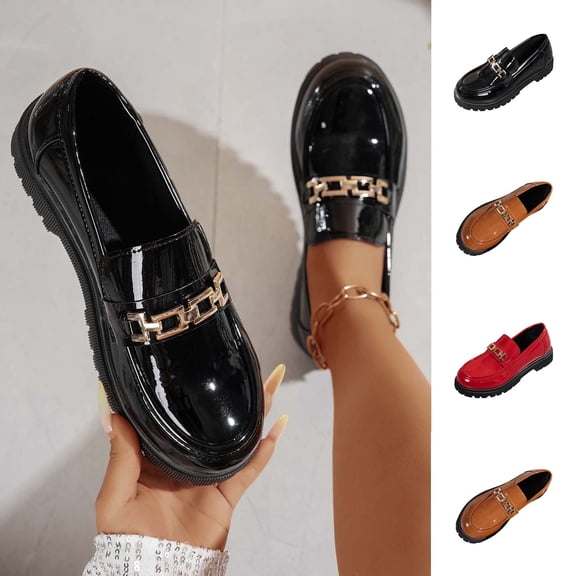 Miluxas Women's Leather Chunky Platform Penny Loafers with Metal Decoration Slip-On Lug Sole Dress Business Work Shoes Daily Non-Slip Casual Shoes Red 9.5(43)