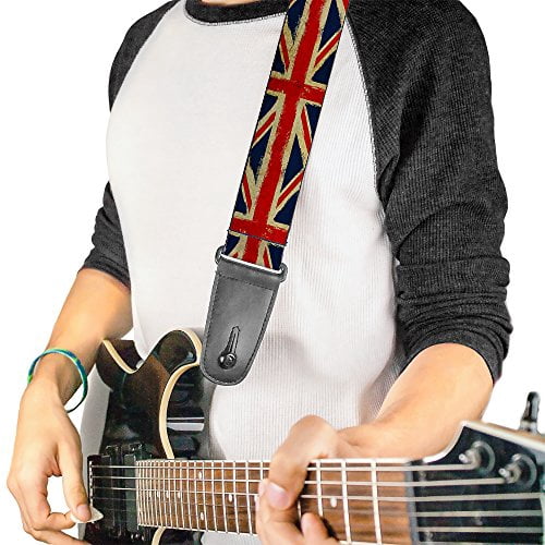 Buckle-Down Guitar Strap, United Kingdom Flags Distressed Painting, 2 Inches Wide
