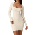 thumbnail image 1 of xiaxaixu Robe Moulante pour Femme, Manches Longues, Encolure Carrée, Unie, Coupe Ajustée, Robe Courte d'Automne, Tenue de Boîte de Nuit, 1 of 6