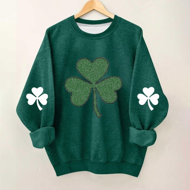 Blusas y camisas de manga larga con cuello redondo para niños Estampado del Día de San Patricio Estampados de manga larga Casual Suelto Forro polar para mayor calidez Sudadera con capucha de manga lar