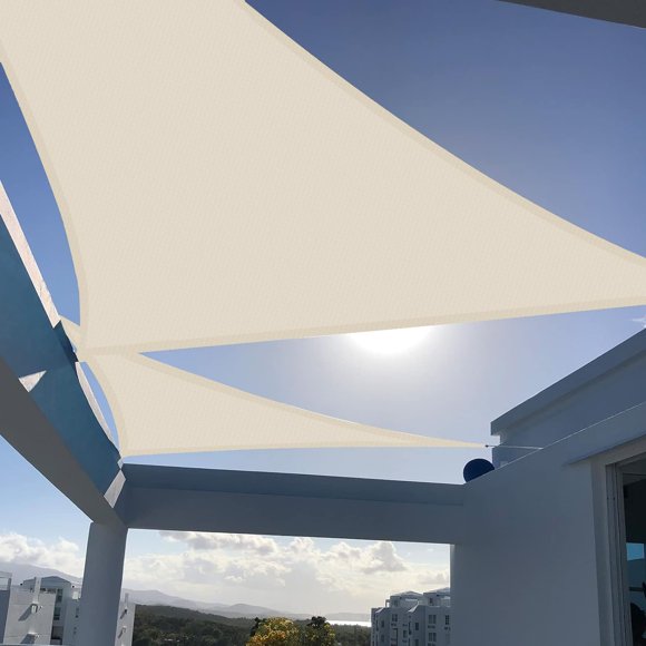 SUNNY GUARD Sun Shade Sail 16'x16'x16' Triangle Cream UV Block Sunshade for Backyard Yard Deck Patio Garden Outdoor Activities and Facility(We Make Custom Size)