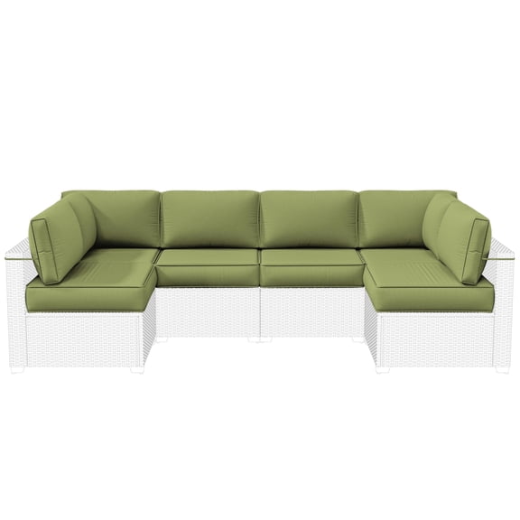 Pakunoda 14 Pieces Outdoor Replacement Cushions, 5" High-Density Foam Sectional Cushions Couch, 6 Seat Patio Conversation Sets for Rattan Wicker, Liner&Cover, Light Green