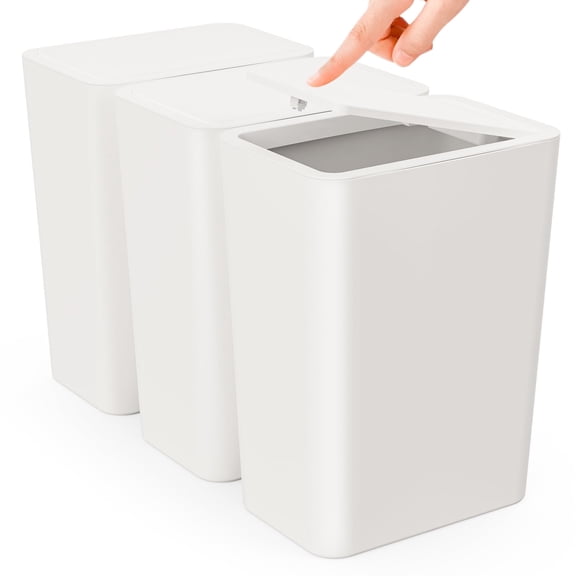 TINANA Small Trash Can with Lid, 3 Pack 10L Plastic Trash Bin, 2.6 Gallon Slim Garbage Bin Wastebasket with Pop-Up Lid for Bathroom, Bedroom, Office, Kitchen, Craft Room-White