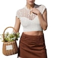 thumbnail image 4 of Razzly Women's Fashion T Shirt Elegant Lace Hollow Out Design Oktoberfest Stylish Casual Blouse Top Stretch Shirt Short Sleeve Athletic Top Womens Short Sleeve Tops Loose Fit Tees Tops for(White,S), 4 of 5