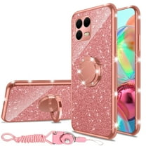 nancheng for T-Mobile Revvl 8 Pro 5G Case Cute Luxury Soft TPU Silicone Glitter Cover for Women with Ring Kickstand Bumper Shockproof Protective Case - Rose Gold