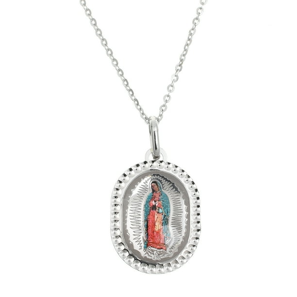Medalla virgen de Guadalupe Medalla Italiana imagen completa a color semi redonda orilla diamantada Medalla y cadena