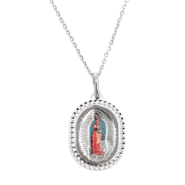 Medalla virgen de Guadalupe Medalla Italiana imagen completa a color semi redonda orilla diamantada Medalla y cadena