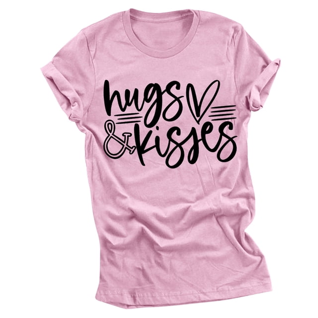 RKSTN Hauts pour Femmes Saint-Valentin Cœur Lettre Imprimée Mode Blouse Confortable Hauts Tempérament Couleur Unie Col Rond Manches Courtes
