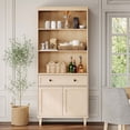thumbnail image 6 of WAMPAT Handmade Patchwork 31.5" Wide Tall Bookshelf with Cabinet, Beige, 6 of 7