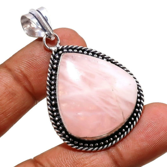 Rose Quartz Gemstone Handmade Ethnic Anniversary Gift Pendant Jewelry 2.1" SA 74