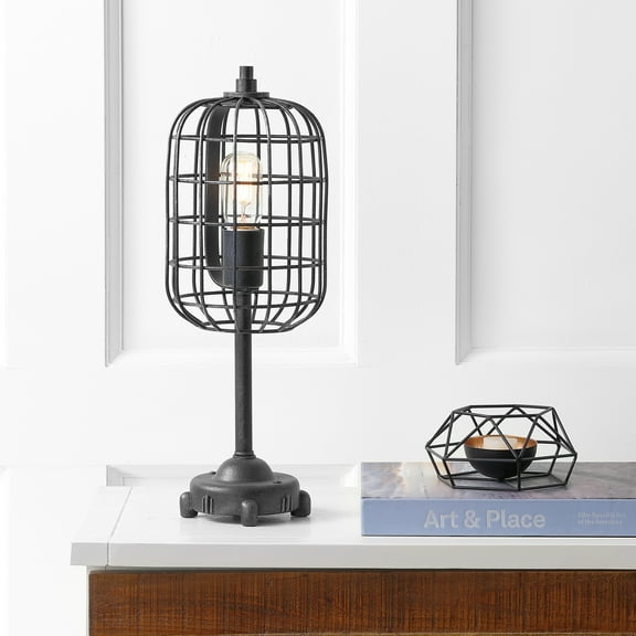 JONATHAN Y Odette 20" Industrial Metal Table Lamp, Black/Silver, JYL4029A