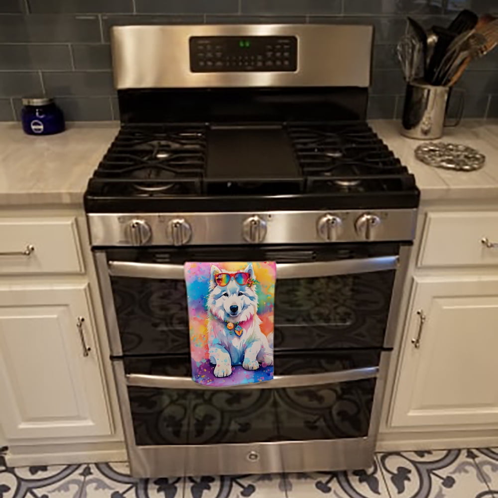 Carolines Treasures DAC2551KTWL 25 x 15 in. Samoyed Hippie Dawg 100 Percent Cotton Kitchen Towel