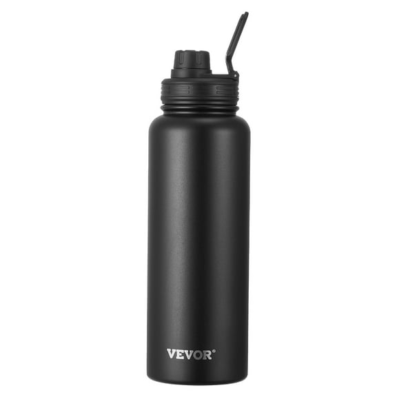 VEVOR 40 oz Insulated Water Bottle, Stainless Steel Camping & Hiking Hydration Flask with Wide Mouth Lid, Sports Coffee Cup Double Walled, Leakproof, for Indoor/Outdoor Use, FDA Listed,Black