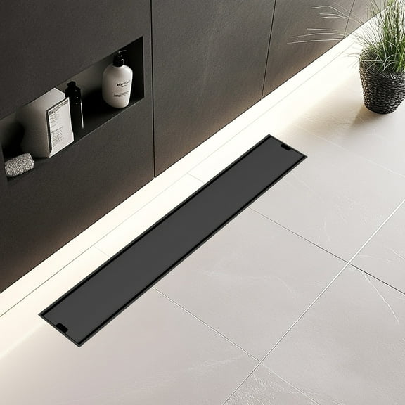 Linear Shower Drain 24-Inch Brushed Nickel, 304 Stainless Steel Shower Drain 2-in-1 Flat & Tile Insert Cover Linear Drain With Hair Strainer And Djustable Leveling Feet