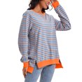 thumbnail image 4 of ATHLECHIC Womens  Striped Oversized Split Hem Sweatshirt Crew Neck Color Block Casual Loose Shirt Tops XL Pink Blue, 4 of 4
