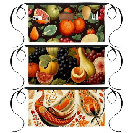 

Thanksgiving Fruit Stylish Server Apron with 3 Pockets Printed - Waist Apron Garden Apron Short Apron